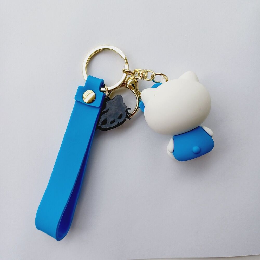 Sanrio HELLO KITTY Blue Molded 3D FIGURE KEYCHAIN Charm Backpack Fob Carry Strap - Picture 5 of 7